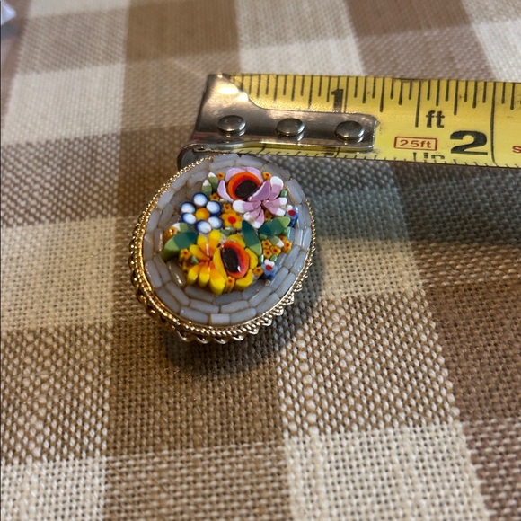 Floral Mosaic Brooch with Gold Plated Accents - Picture 5 of 5